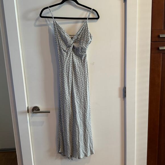 Abercrombie & Fitch Polka Dot Twist Front Midi Dress Gray Strap Pullover Sz M - Picture 1 of 6